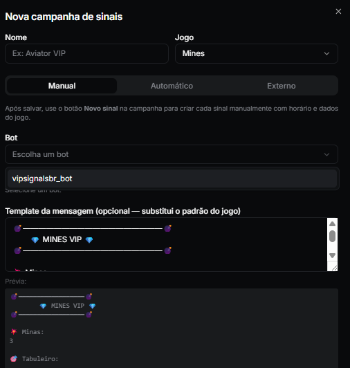 Criação de campanha de sinais